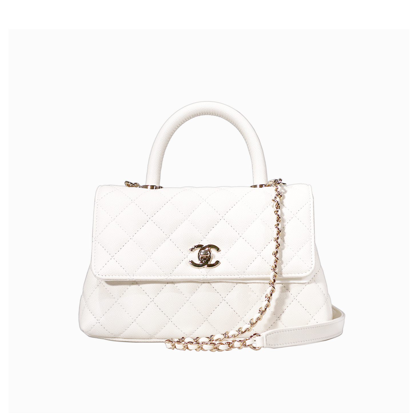 マトラッセ ココハンドル ホワイト ゴールド金具 キャビアスキン