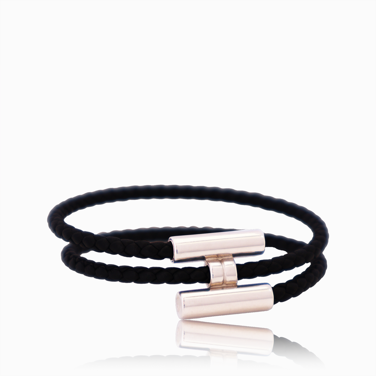 レザーブレスレット トゥルニ トレッセ 黒 シルバー金具 ヴォー・スウィフト