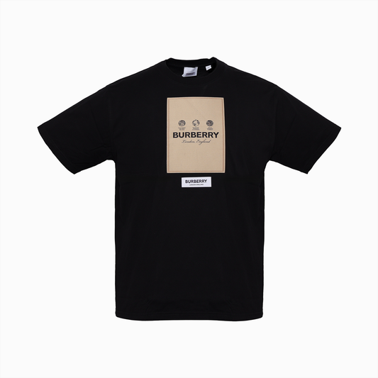 ラベルアップリケ コットン オーバーサイズTシャツ ブラック