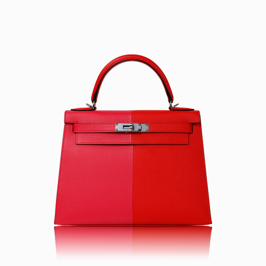 HERMÈS エルメス ケリー 28 カザック 外縫い エプソン ルージュクー/ローズエクストリーム ブルーザンジバル シルバー金具 Y刻印 ハンドバッグ